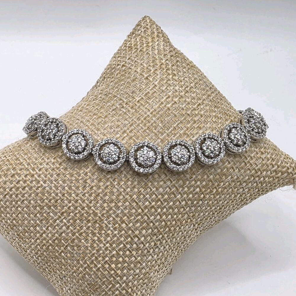 Sterling Silver White Cubic Zirconium Halo 7-1/2" Tennis Bracelet